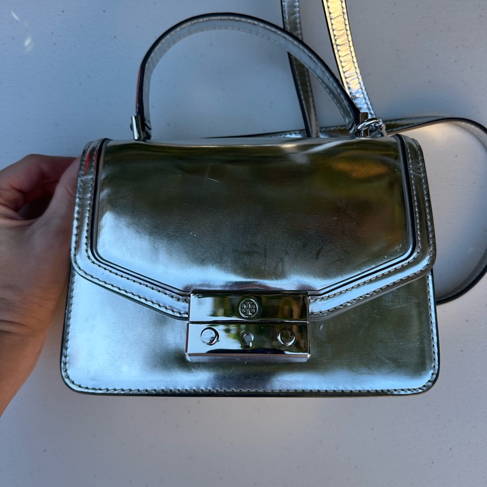 Silver Metallic Tory Burch Mini Bag